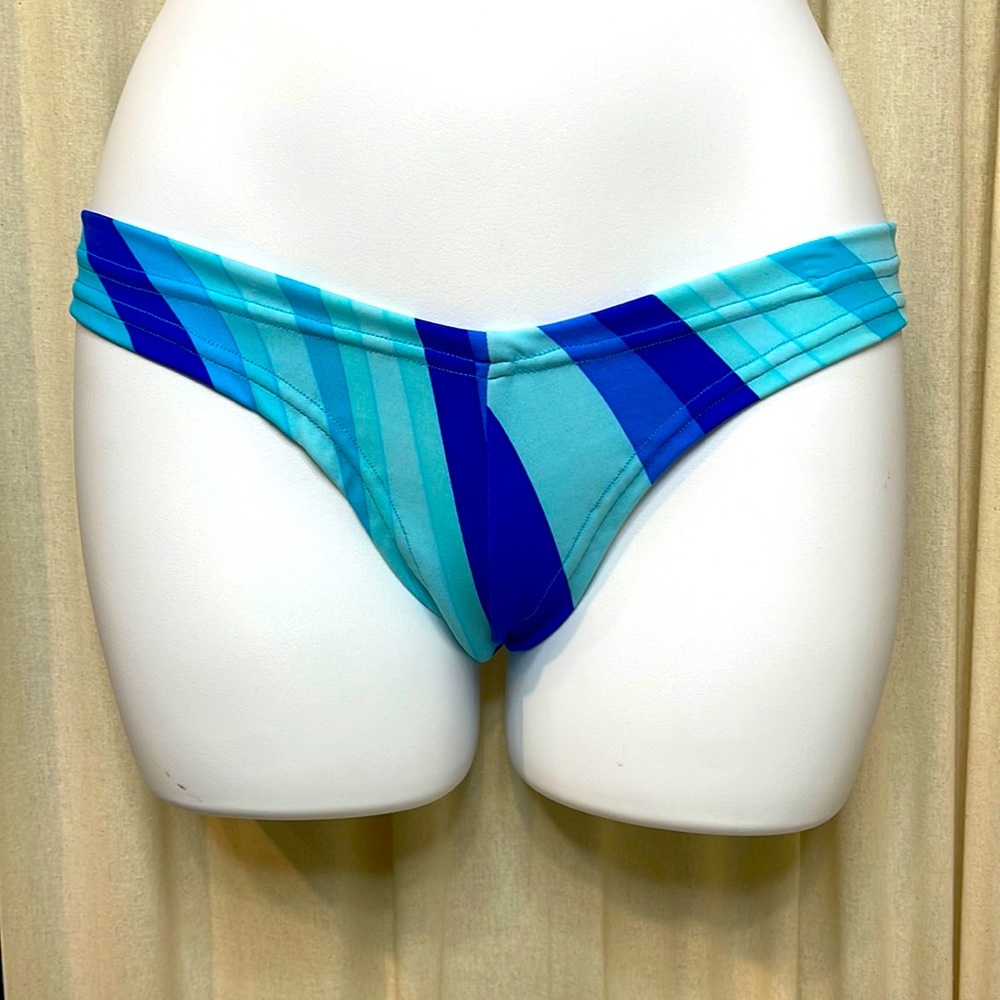 HANDMADE BLUE STRIPED LYCRA CHEEKY BIKINI BOOTY SHORTS SIZE S/M